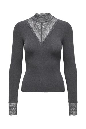 Only Only onltilde l/s high neck lace top jrs noos T-shirt Lange mouw dark grey melange