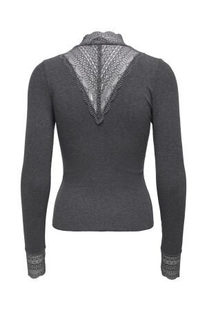 Only Only onltilde l/s high neck lace top jrs noos T-shirt Lange mouw dark grey melange