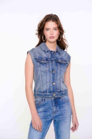 Geisha Geisha jeans jacket sleeveless 55021-10 Jackets 827 mid blue denim