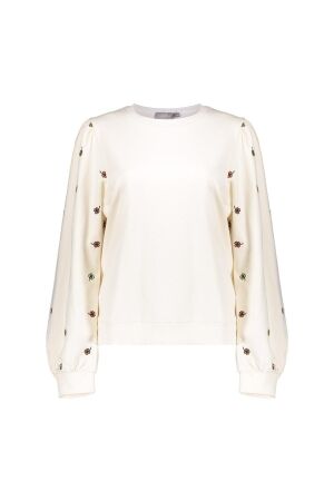 Geisha Geisha sweater embroiderd clovers 52080-21 Trui 720 sand/green combi