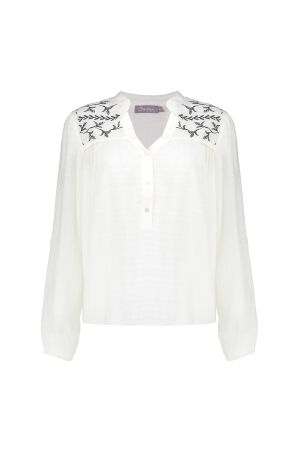 Geisha Geisha blouse embroidery 53066-14 Blouse 10 off-white/black