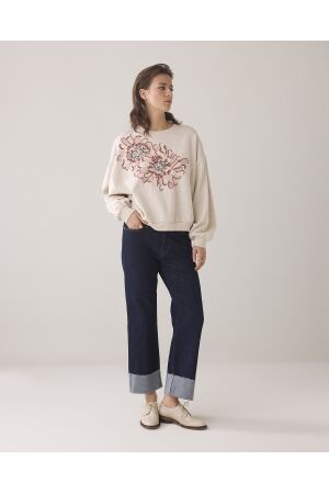 SUMMUM SUMMUM long sleeve embellished sweatshirt 3s5109-30656 Sweater 702 pebble beige