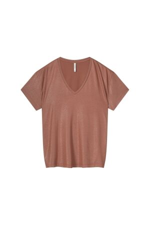 SUMMUM SUMMUM v-neck top metallic coated jersey 3s4887-30545 T-shirt Korte mouw 505 sephia blush