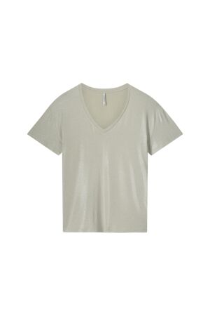 SUMMUM SUMMUM v-neck top metallic coated jersey 3s4887-30545 T-shirt Korte mouw 702 pebble beige