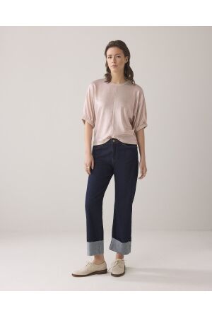 SUMMUM SUMMUM badwing boxy top metallic sweat fluid T-shirt Korte mouw 504 rose smoke