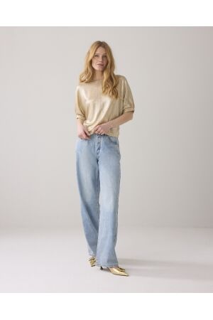 SUMMUM SUMMUM badwing boxy top metallic sweat fluid T-shirt Korte mouw 732 soft camel