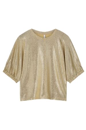 SUMMUM SUMMUM badwing boxy top metallic sweat fluid T-shirt Korte mouw 732 soft camel