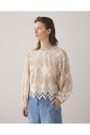 SUMMUM SUMMUM longsleeve top lace Sweater 702 pebble beige