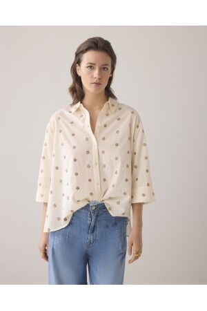 SUMMUM SUMMUM 3/4 sleeve blouse scattered emboideryy Blouse 122 ivory