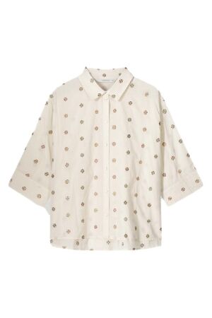 SUMMUM SUMMUM 3/4 sleeve blouse scattered emboideryy Blouse 122 ivory