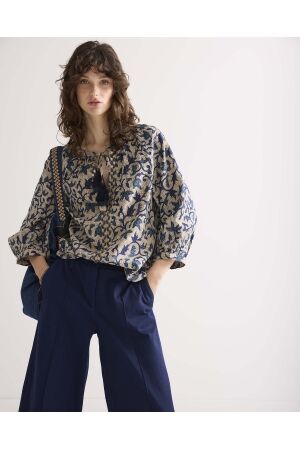 SUMMUM SUMMUM 3/4 sleeve top block print Sweater 480 navy noir