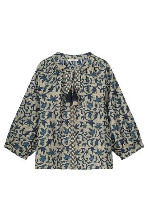 SUMMUM SUMMUM 3/4 sleeve top block print Sweater 480 navy noir