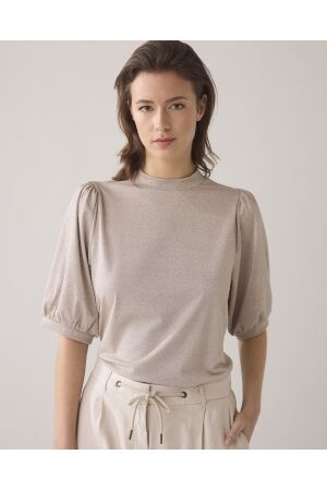 SUMMUM SUMMUM short sleeve top soft lurex jersey T-shirt Korte mouw 702 pebble beige
