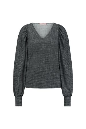Studio Anneloes Studio Anneloes bodi tweed top 12099 T-shirt Lange mouw 9011 black/off white