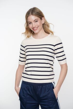 Geisha Geisha pull stripe short sleeves 54002-10 Trui korte mouw 10 off-white/navy