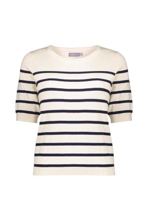 Geisha Geisha pull stripe short sleeves 54002-10 Trui korte mouw 10 off-white/navy