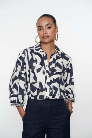 Geisha Geisha blouse 53200-20 Blouse 675 navy/sand