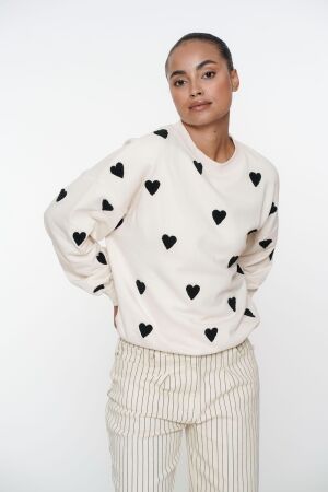 Geisha Geisha sweater hearts terry 52084-21 Sweater 721 light sand/black