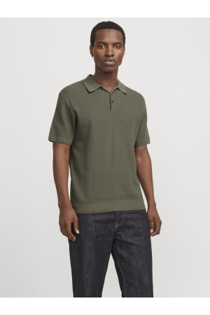 Jack & Jones Jack & Jones jprcccooper knit polo ss sn Trui korte mouw tea leaf