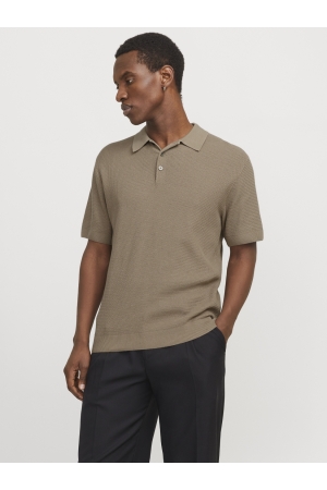 Jack & Jones Jack & Jones jprcccooper knit polo ss sn Trui korte mouw greige