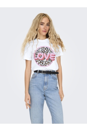 Only Only onlariya life reg s/s love top box jrs T-shirt Korte mouw bright white love