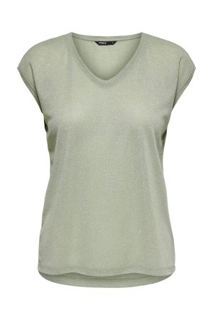 Only Only onlsilvery s/s v neck lurex top jrs noos T-shirt Korte mouw desert sage