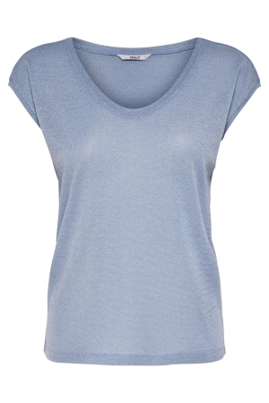 Only Only onlsilvery s/s v neck lurex top jrs noos T-shirt Korte mouw halogen blue
