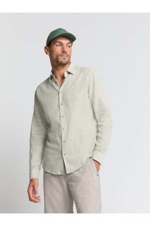 No- Excess No- Excess shirt verical small stripes with linen Overhemd 050 green