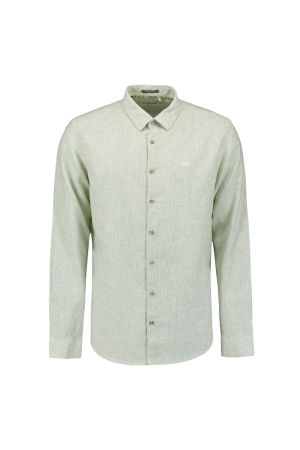 No- Excess No- Excess shirt verical small stripes with linen Overhemd 050 green