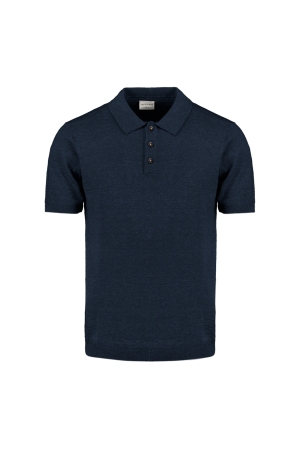 No- Excess No- Excess pullover short sleeve polo melange with linen Trui korte mouw 096 deep blue