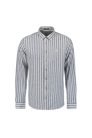 No- Excess No- Excess shirt verical big stripes with linen Overhemd 136 indigo blue