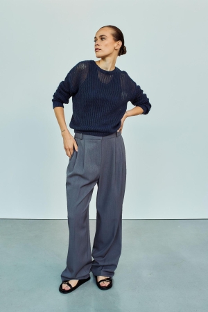 WithBlack WithBlack wblbilly ls o-neck pullover Trui mid day blue