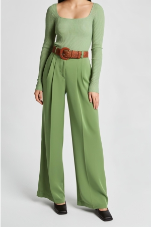 K-Design K-Design wijde broek in satijn look met riem a675 Broek green eyes