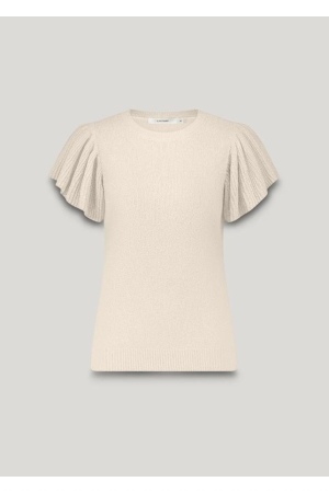 SUMMUM SUMMUM quinty: sleeveless volant top rustic shimmer knit T-shirt Korte mouw 122 ivory