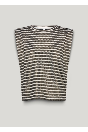 SUMMUM SUMMUM sleeveless top knitted stripe coated 3s5148-306973 Tops en Singlets 985 black-ivory