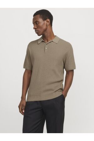 Jack & Jones Jack & Jones jprcccooper knit polo ss sn Trui korte mouw greige