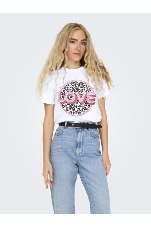 Only Only onlariya life reg s/s love top box jrs T-shirt Korte mouw bright white love