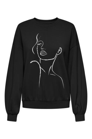 Only Only onlbelinda l/s flower o-neck swt Sweater black fleur white