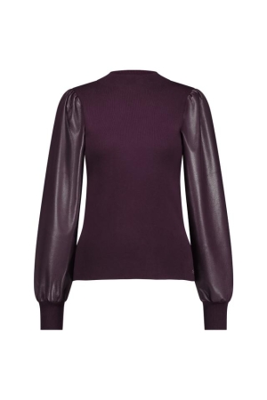 Studio Anneloes Studio Anneloes noortje faux leather pullover 12061 Trui 3800 blackberry