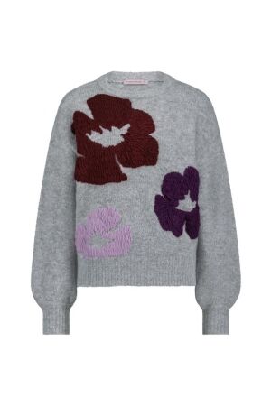 Studio Anneloes Studio Anneloes nour flower pullover 12281 Trui 9500 grey melange