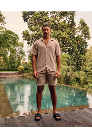Malelions Malelions seersucker shirt mm3-ss25-19 Overhemd 336 taupe