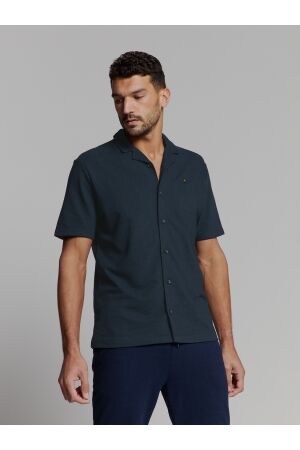 No- Excess No- Excess shirt short sleeve jersey revers collar solid terr Overhemd 096 deep blue