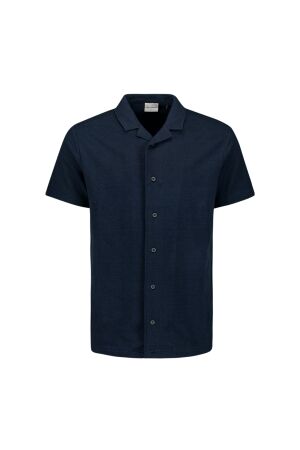 No- Excess No- Excess shirt short sleeve jersey revers collar solid terr Overhemd 096 deep blue