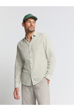No- Excess No- Excess shirt verical small stripes with linen Overhemd 050 green