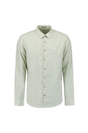 No- Excess No- Excess shirt verical small stripes with linen Overhemd 050 green