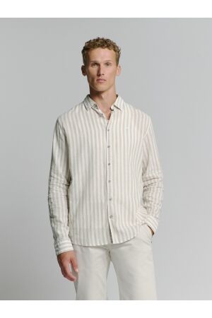 No- Excess No- Excess shirt verical big stripes with linen Overhemd 310 light desert