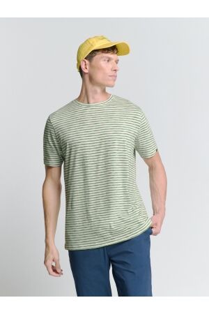 No- Excess No- Excess t-shirt crewneck multi coloured melange stripes Print T-shirts 050 green