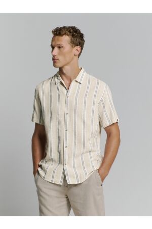 No- Excess No- Excess shirt short sleeve dobby vertical stripe with line Overhemd 122 cement