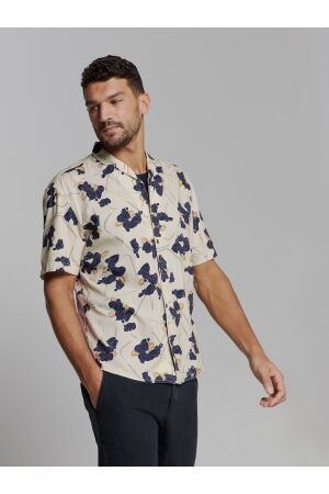 No- Excess No- Excess shirt short sleeve revers collar allover printed Overhemd 122 cement