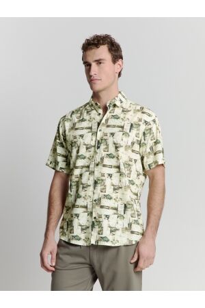 No- Excess No- Excess shirt short sleeve allover printed Overhemd 050 green